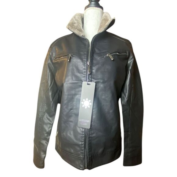 American Breed Mens Black Lined Motorcycle Coat Leather Jacket Size Small NWT - Picture 2 of 7